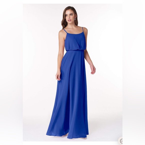 Azazie Lupe Cobalt Blue Floor Length Bridesmaid Dress Size 14 - Picture 4 of 10